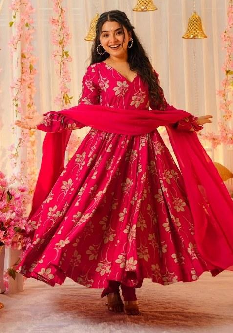 Pink Printed Votikal Kurta Set