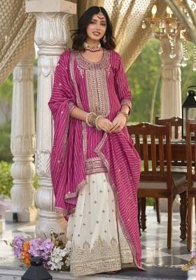 Pink Embroidered Chinon Kurta Set