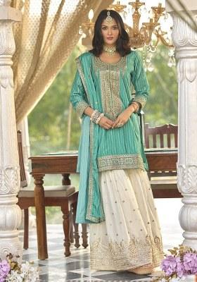 Green Embroidered Chinon Kurta Set