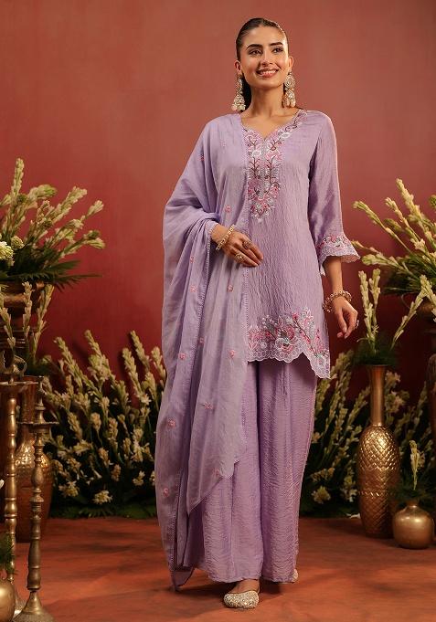 Lavender Embroidered Chanderi Sharara Set