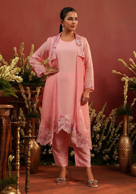Pink Embroidered Silk Kaftan
