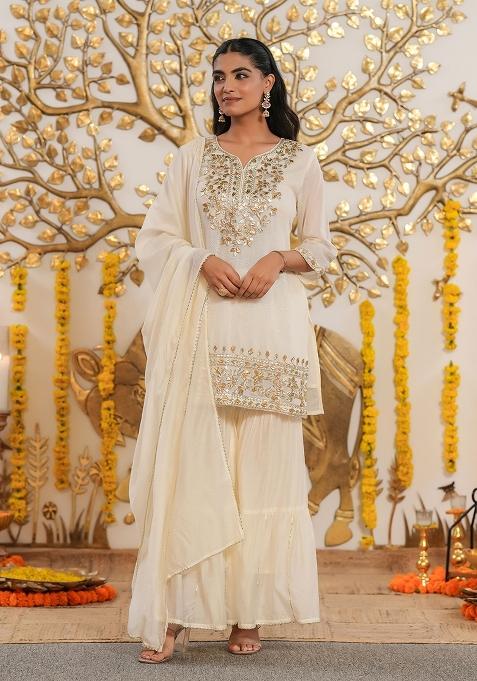 Ivory Embroidery Chanderi Sharara Set