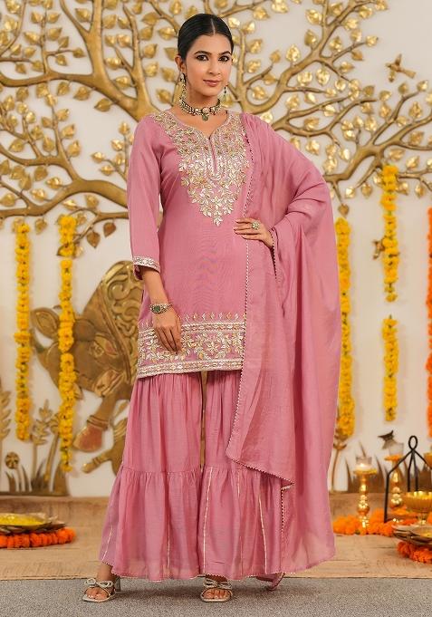 Mauve Embroidery Chanderi Sharara Set