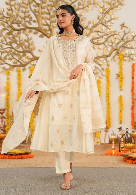 Ivory Embroidery Chanderi Anarkali Set