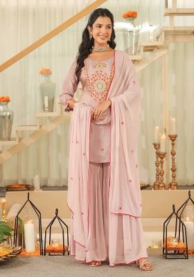 Lavender Embroidery Tissue Sharara Set