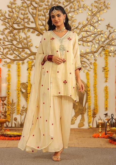 Ivory Embroidery Tissue Sharara Set