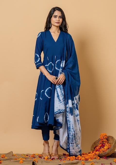 Blue Tie And Dye Cotton Kurta Set
