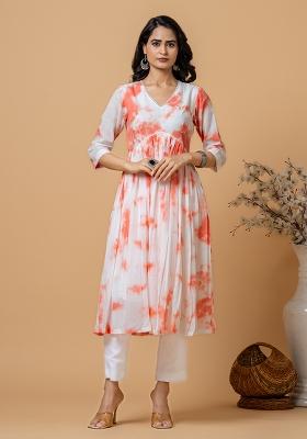 Peach Tie And Dye Cotton Kurta Set