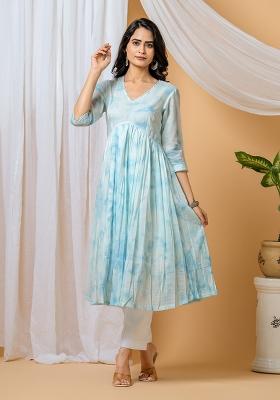 Blue Tie And Dye Cotton Kurta Set