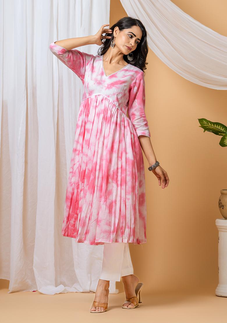 Pink Tie And Dye Cotton Kurta Set
