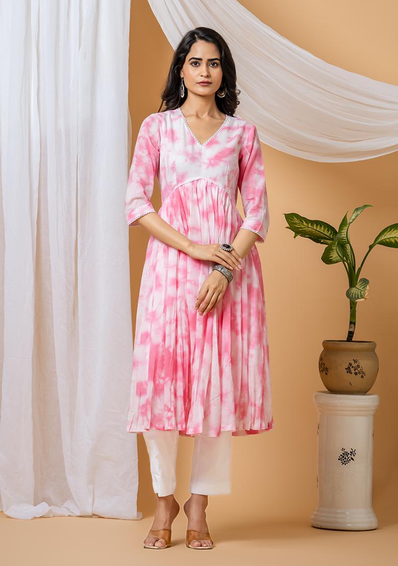 Pink Tie And Dye Cotton Kurta Set