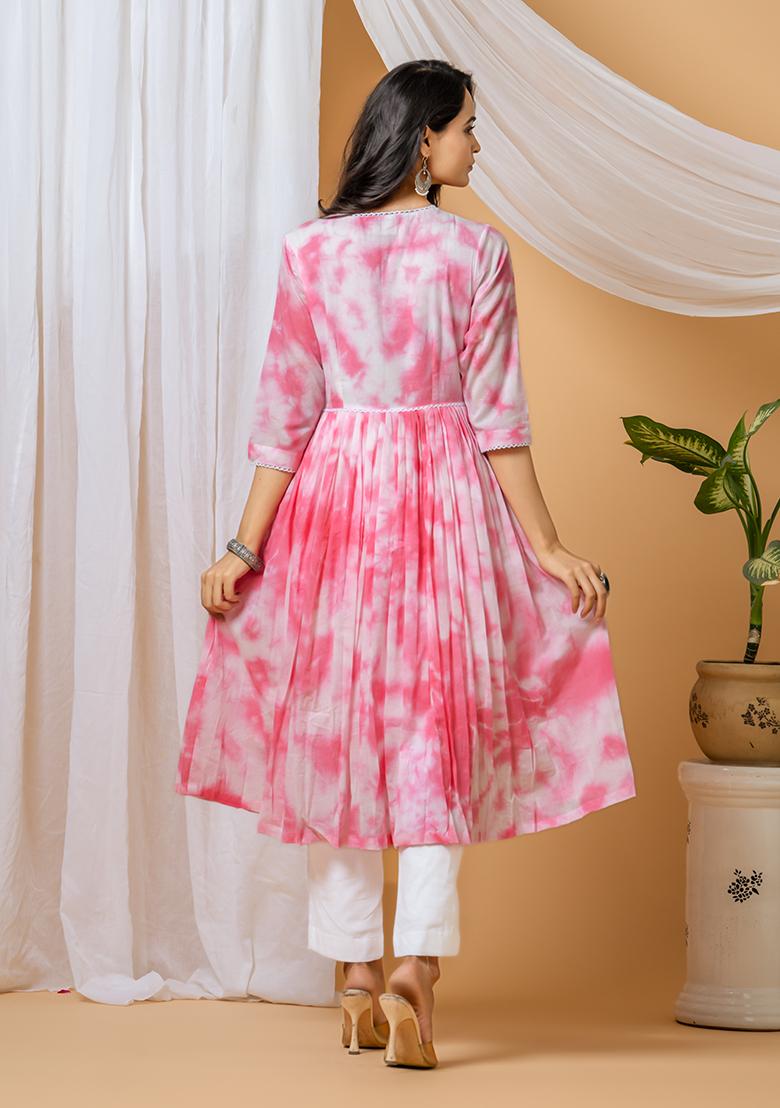 Pink Tie And Dye Cotton Kurta Set