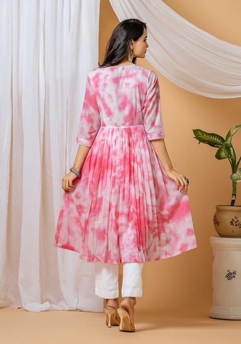 Pink Tie And Dye Cotton Kurta Set