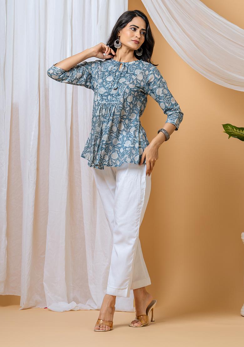 Blue Printed Cotton Co Ord Set - Indya