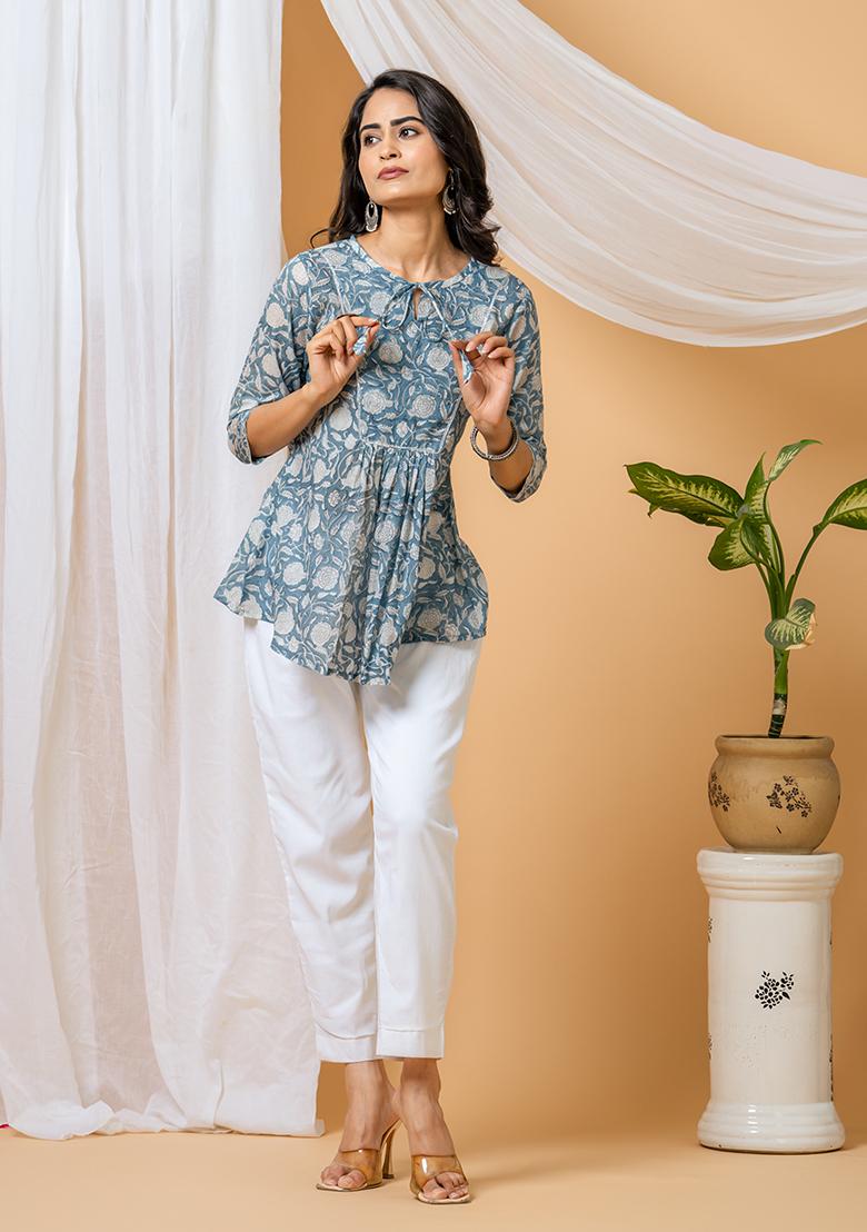 Blue Printed Cotton Co Ord Set - Indya