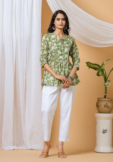 Green Floral Cotton Co Ord Set