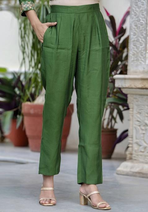 Green Embroidery Silk Kurta Set