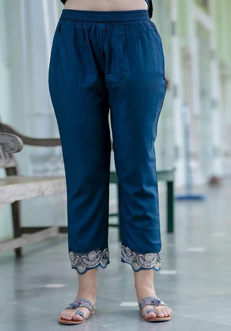 Teal Embroidery Silk Kurta Set