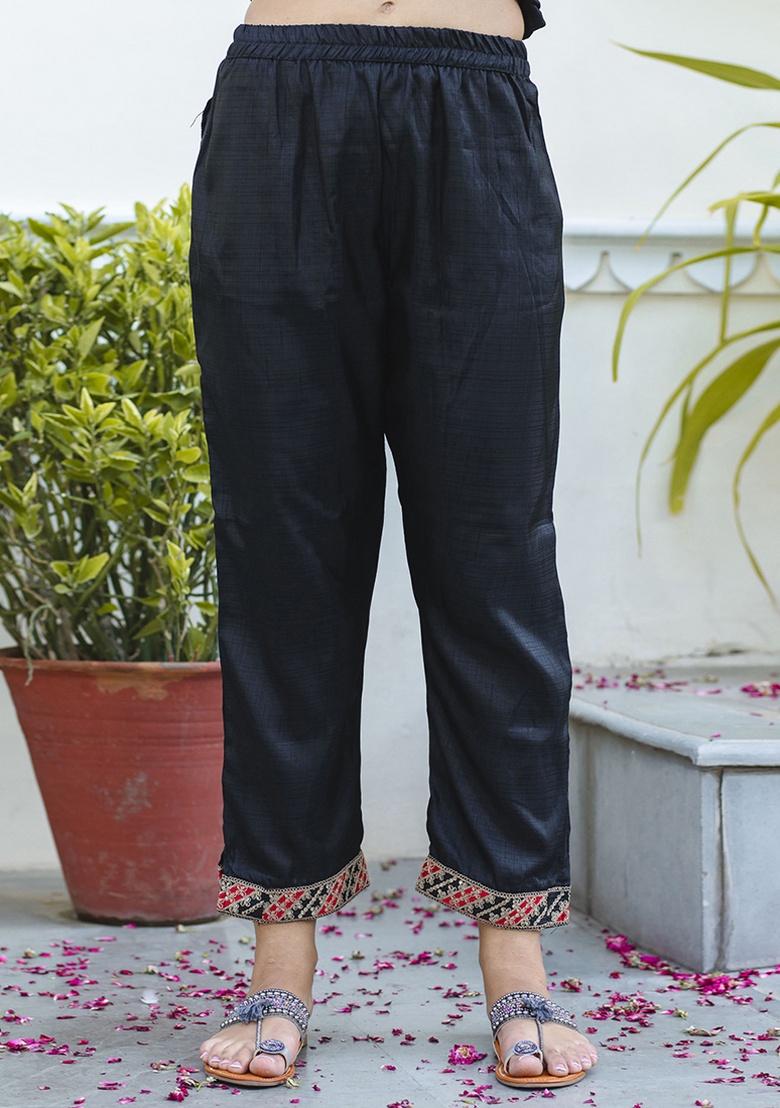 Black Embroidery Silk Kurta Set - Indya