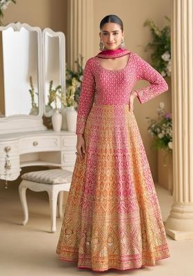 Rani Pink Embroidery Georgette Anarkali With Dupatta