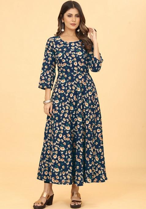 Navy Blue Embroidery Heavy Georgette Kurti