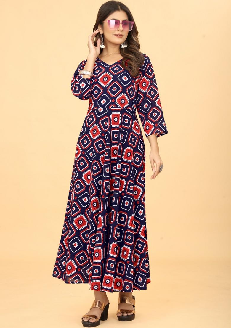 Navy Blue Embroidery Heavy Georgette Kurti - Indya