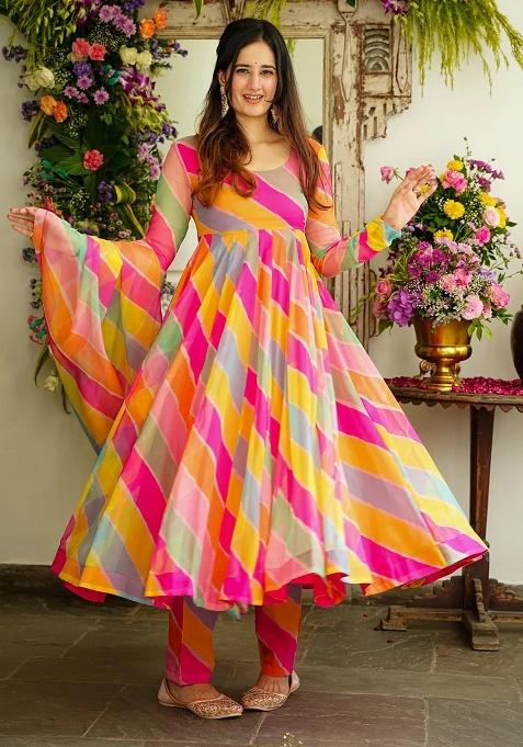Multi Color Embroidery Georgette Gown With Dupatta