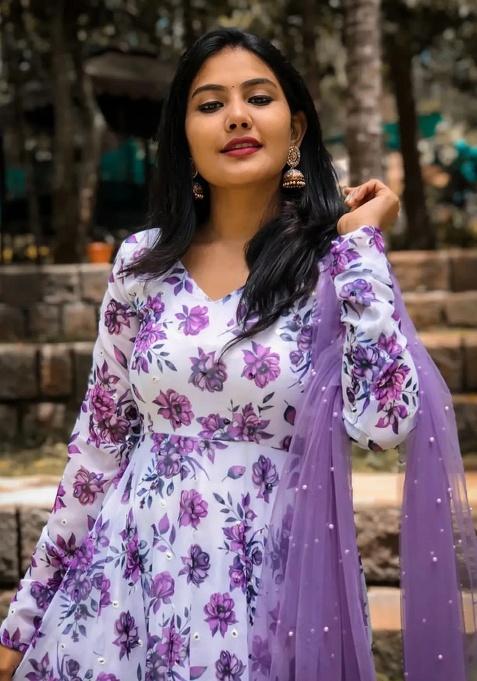 White Embroidery Georgette Gown With Dupatta