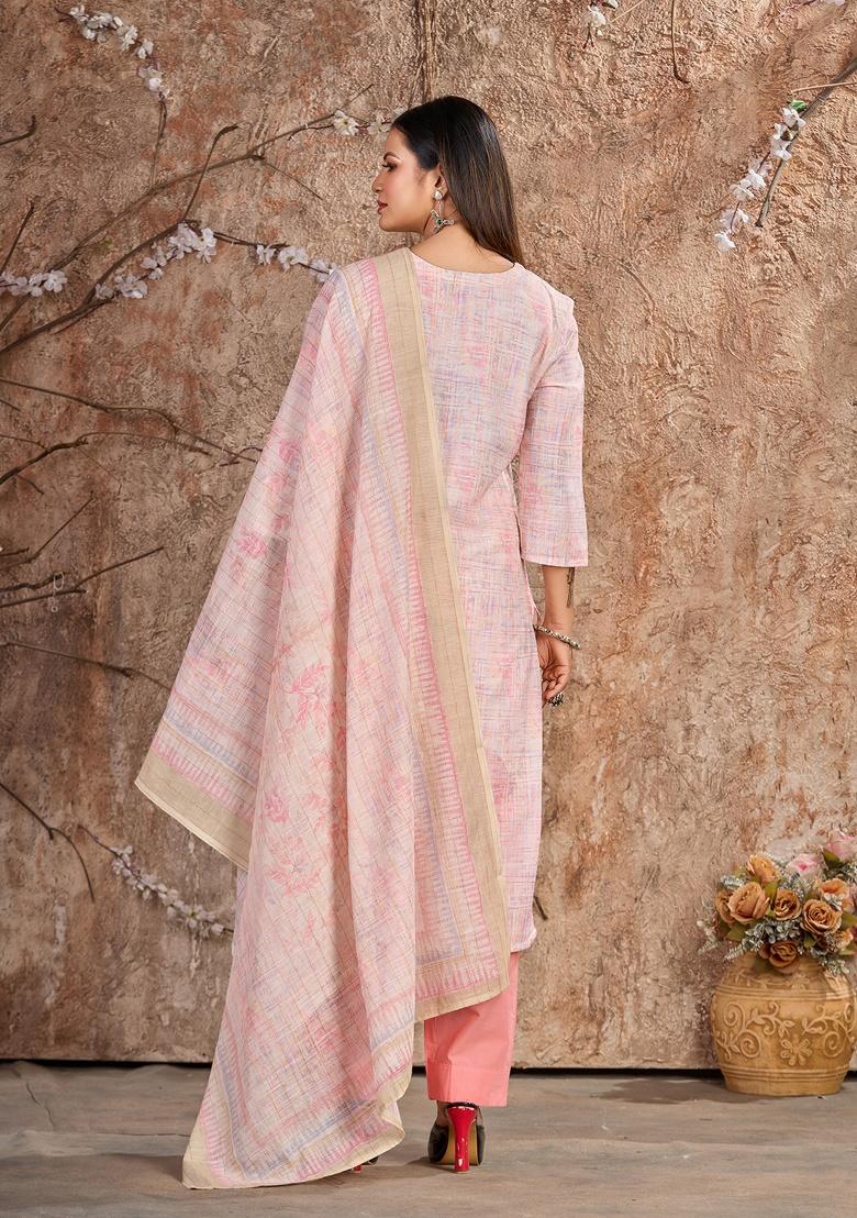 Pink Embroidery Linen Cotton Salwar Kameez