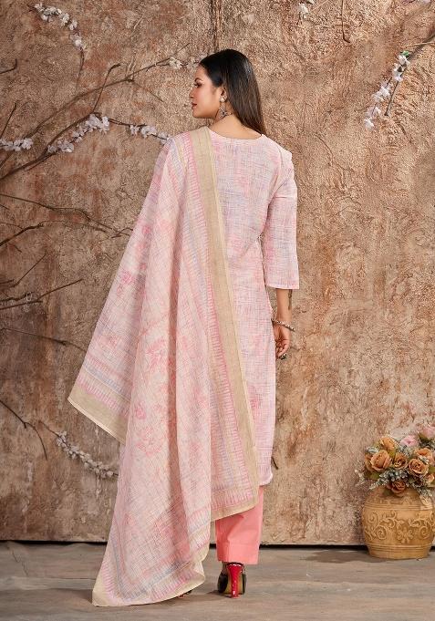 Pink Embroidery Linen Cotton Salwar Kameez