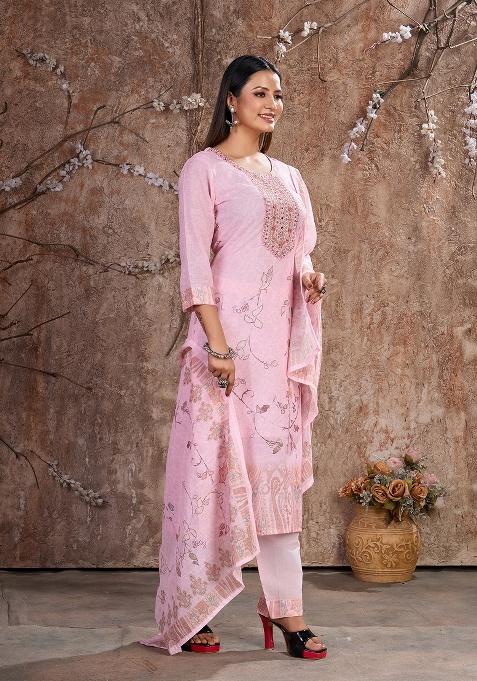 Pink Embroidery Linen Cotton Salwar Kameez