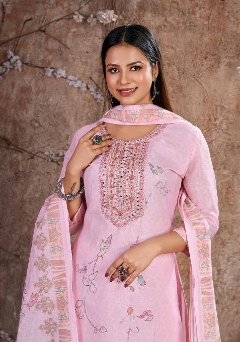 Pink Embroidery Linen Cotton Salwar Kameez