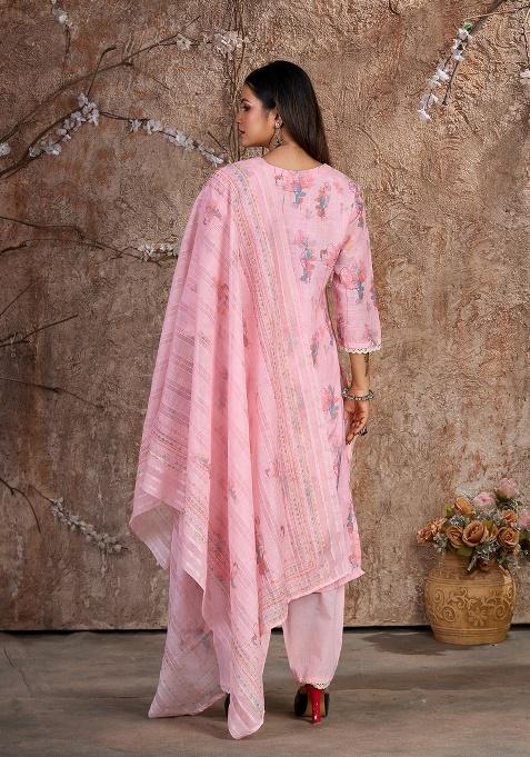 Pink Embroidery Linen Cotton Salwar Kameez