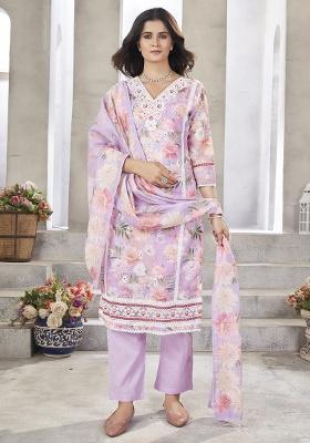 Lavender Embroidery Linen Cotton Salwar Kameez