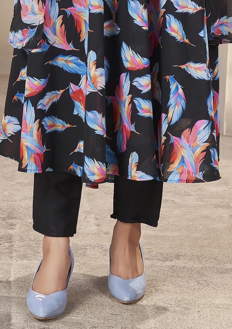 Black Embroidery Georgette Anarkali set - Indya