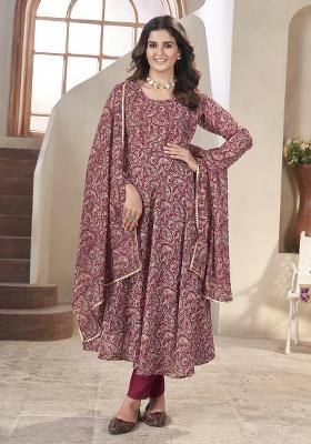 Maroon Embroidery Georgette Anarkali set