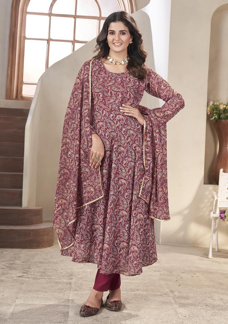 Maroon Embroidery Georgette Anarkali set