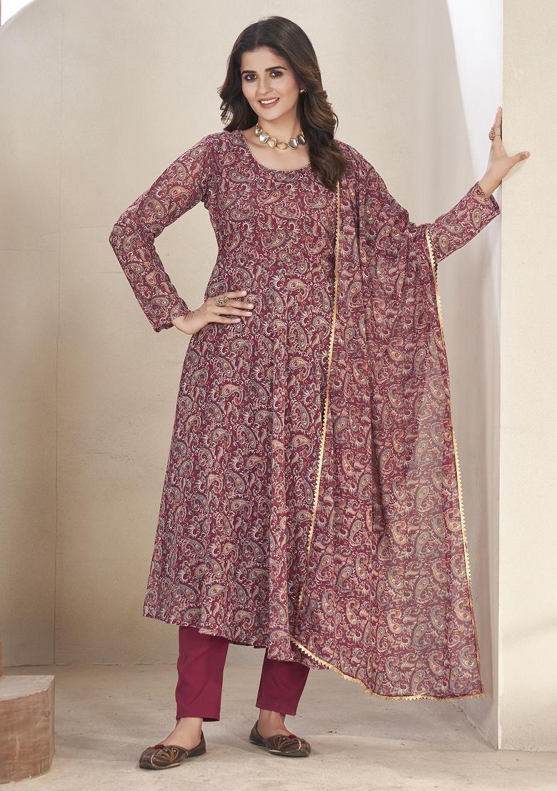 Maroon Embroidery Georgette Anarkali set