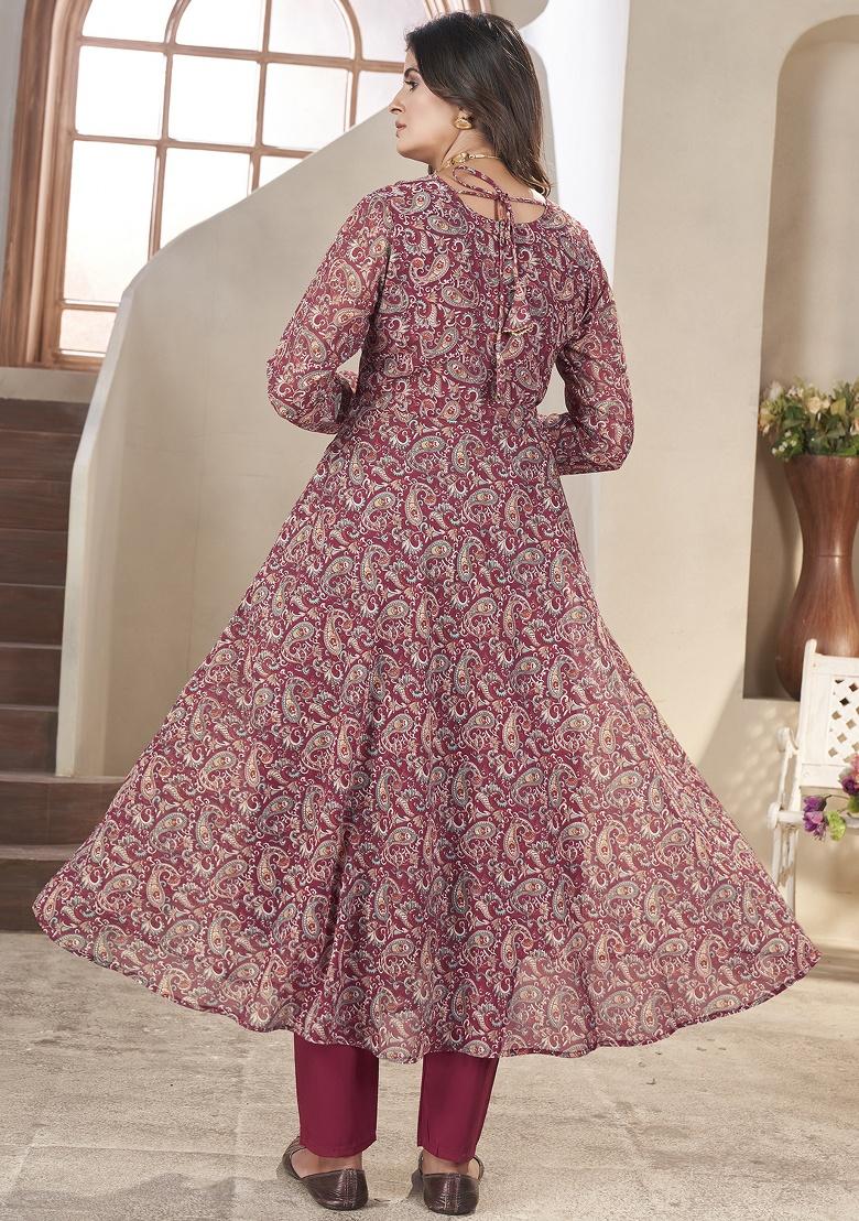 Maroon Embroidery Georgette Anarkali set