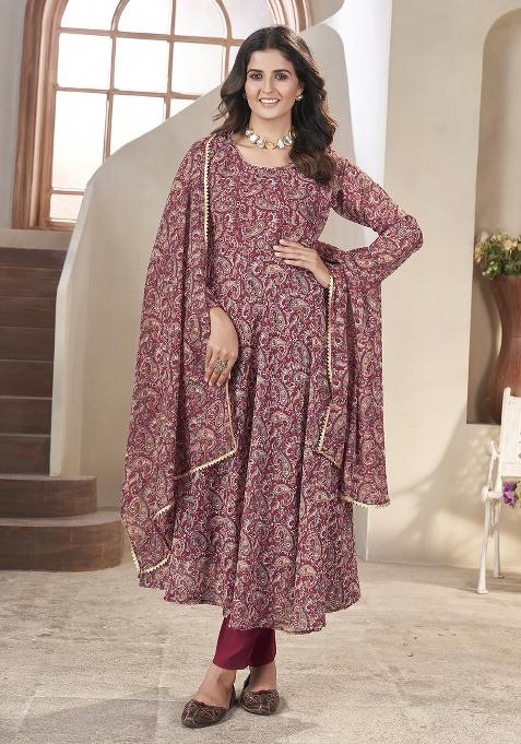 Maroon Embroidery Georgette Anarkali set