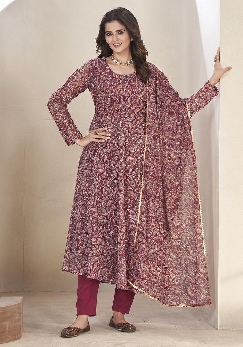 Maroon Embroidery Georgette Anarkali set