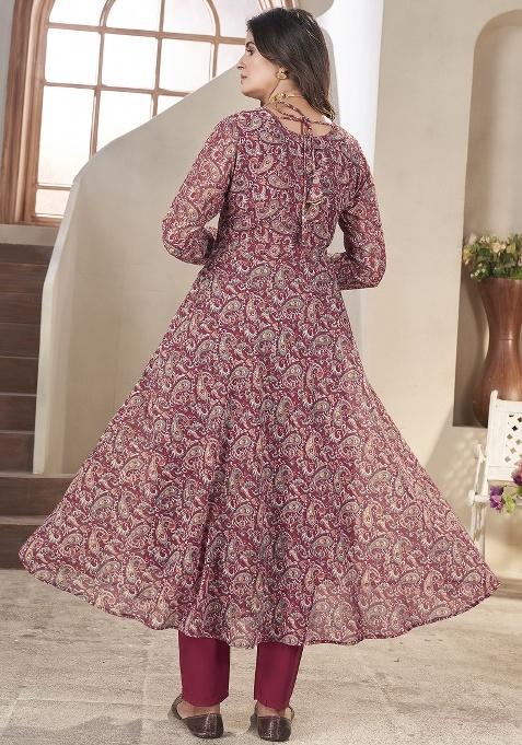 Maroon Embroidery Georgette Anarkali set