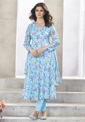 Blue Embroidery Georgette Anarkali set