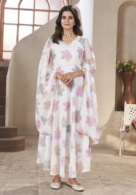 White Embroidery Georgette Anarkali set