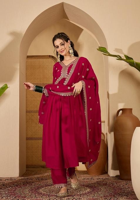Rani Embroidered Poly Blended Kurta Set