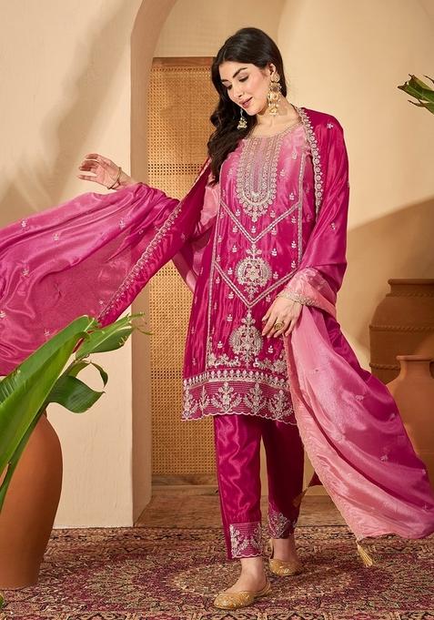 Peach Rani Embroidered Blended Pakistani Suit Set