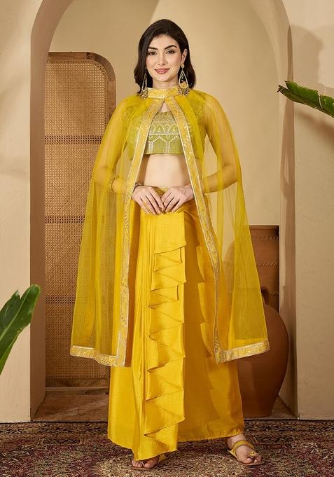 Green Embroidered Blended Sharara Set