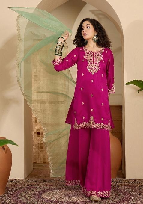 Rani Embroidered Poly Blended Kurta Set