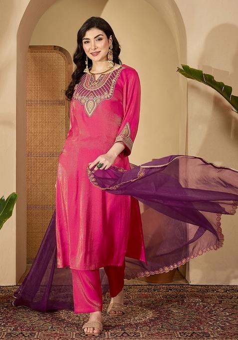 Rani Embroidered Poly Blended Kurta Set