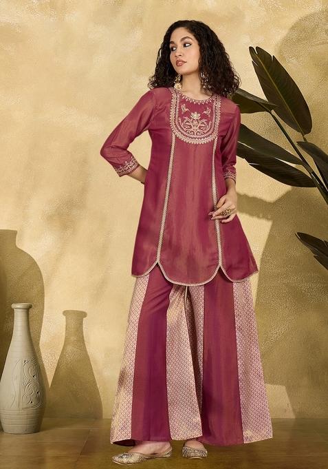 Maroon Embroidered Blended Sharara Set